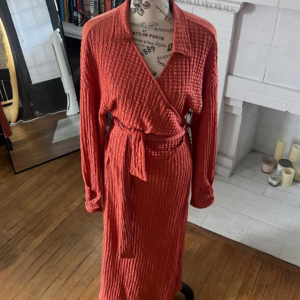 Anthropologie Orange wrap dress